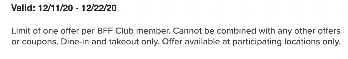 Valid 12/11/20 - 12/22/20